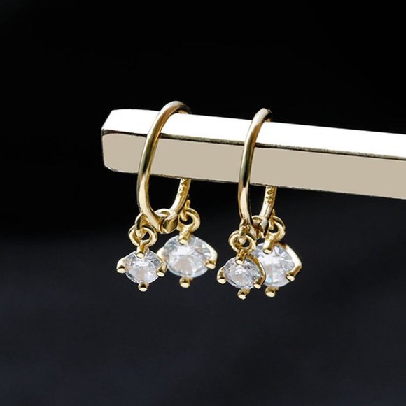 #NEW 925 Sterling Silver Diamond Drop Round Hoop Earrings - Picture 6 of 11